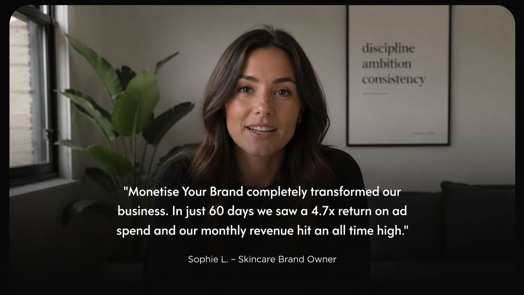 Client testimonial — skincare brand owner